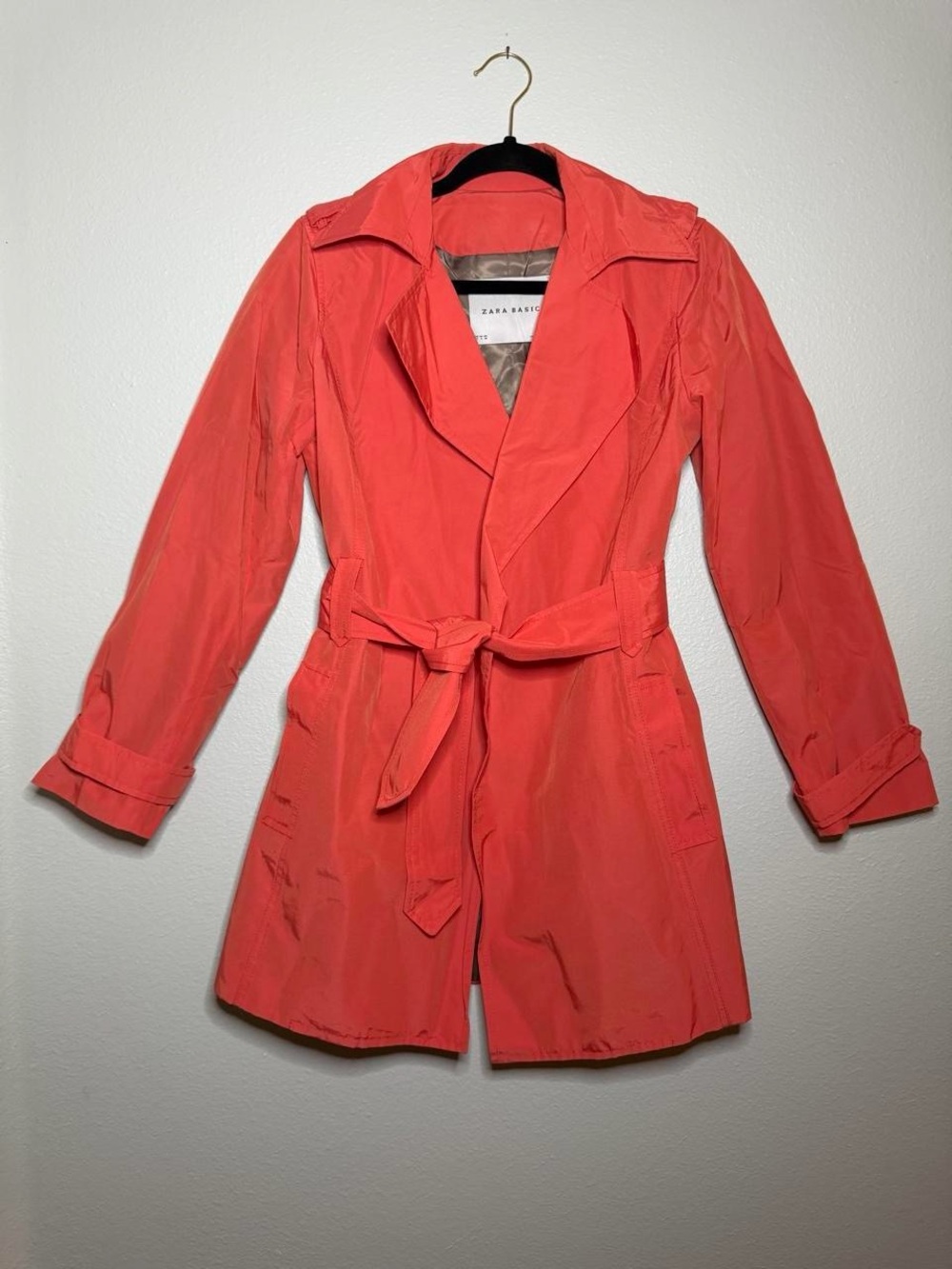 Zara Coral-Red Tie-Waist Trench Coat